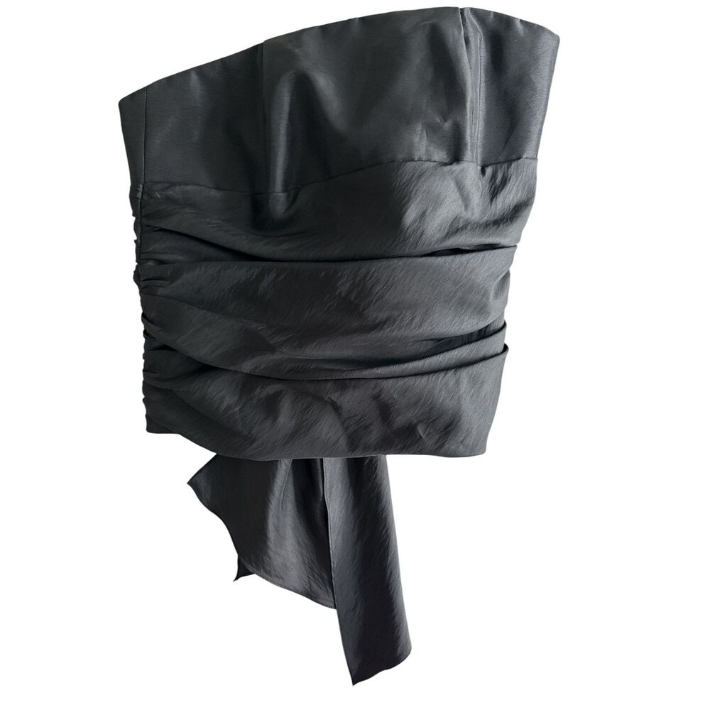Amsale Black Strapless Ruched Sash Tie Top - Size 12 NWOT $395